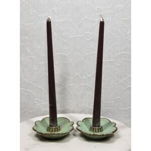 VTG Frankoma Dogwood Blossom Candlestick Holders 5" Green‎ Tapered Candle 300